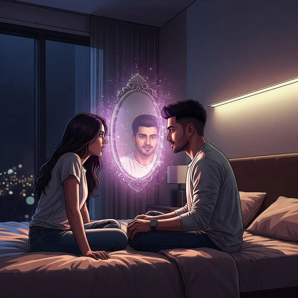 Couple using a free personality quiz app for love language and personality analysis